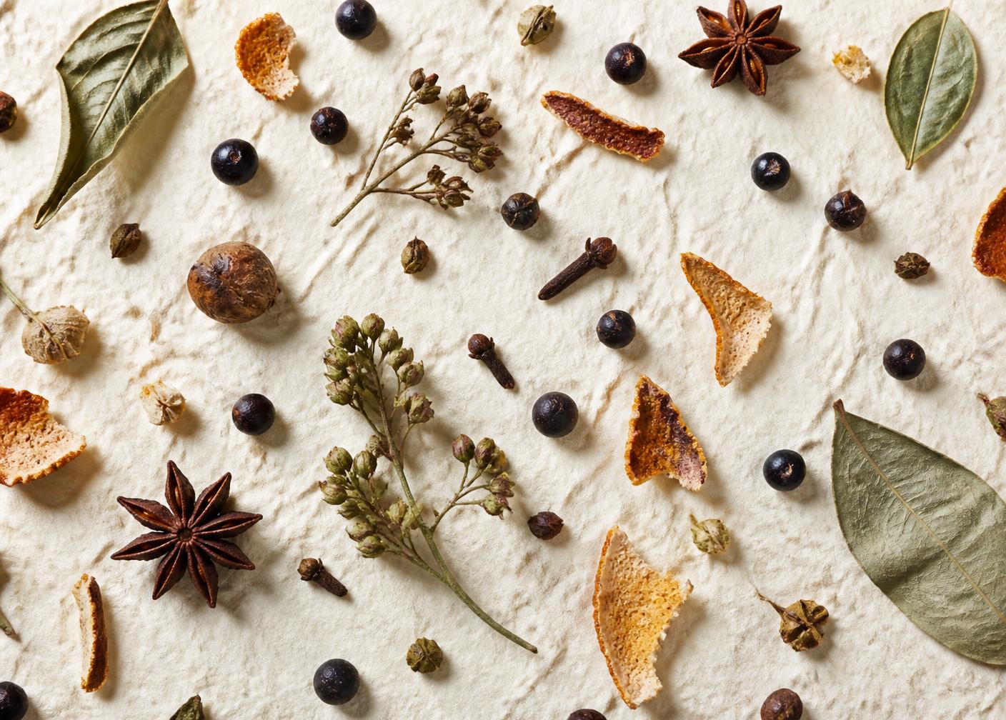 Dried botanicals on handmade paper